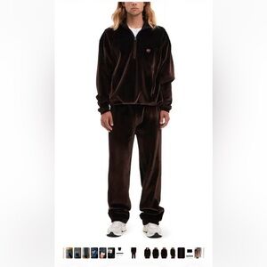 Vayder Baglioni Stretch Velvet Half Zip Brown  Sweatshirt NWOT